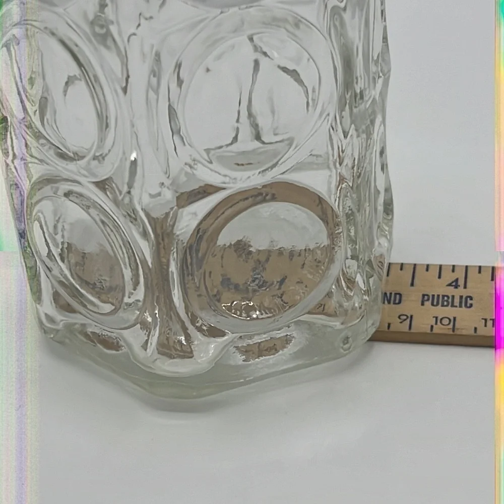 CIRCLE CLEAR CUT GLASS DECANTER VINTAGE with CORK SQUARE TOP